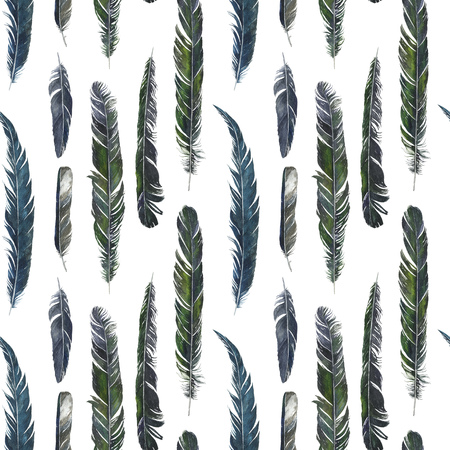 seamless pattern with watercolor drawing feathersの写真素材