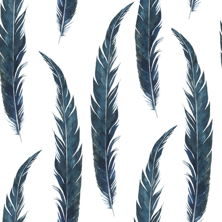 seamless pattern with watercolor drawing feathersの写真素材