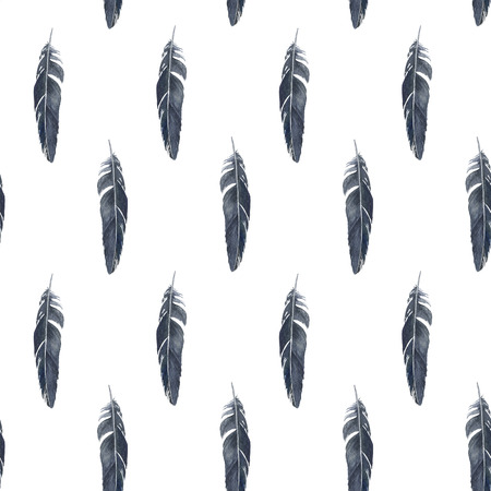 seamless pattern with watercolor drawing feathersの写真素材