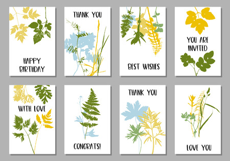 Vector templates with leaves and plants silhouettes, floral backgroundのイラスト素材