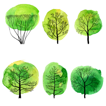 vector set of deciduous treesのイラスト素材