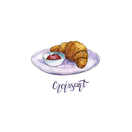watercolor drawing croissantの写真素材