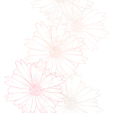 Pink flowers cover, floral color design, abstract nature background, hand drawn vector illustrationのイラスト素材