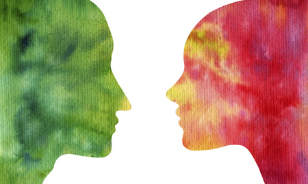 watercolor profiles of woman and manの写真素材