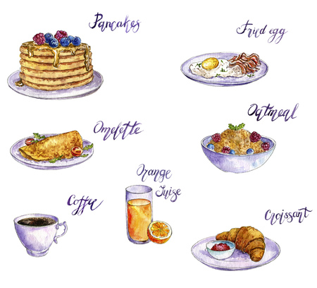 watercolor drawing breakfastの写真素材