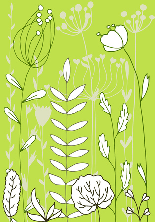 Vector background with doodle abstract herbs and flowers, floral templateのイラスト素材