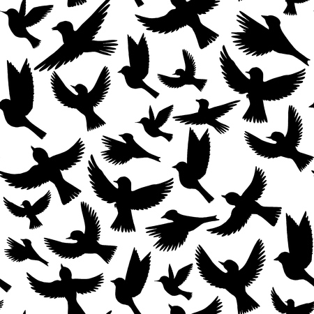 vector seamless pattern with flying birds silhouettes, hand drawn background with songbirdsのイラスト素材