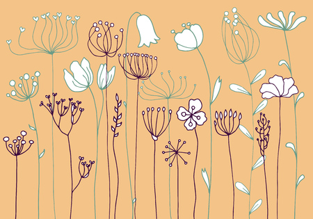 Background with drawing herbs and flowersのイラスト素材
