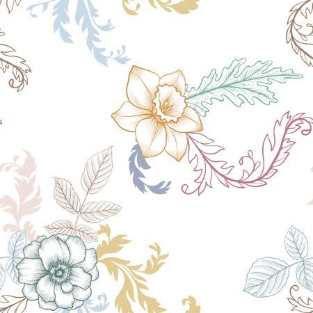 vintage vector floral seamless patternのイラスト素材