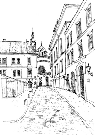 Sketch vector of old European city.のイラスト素材