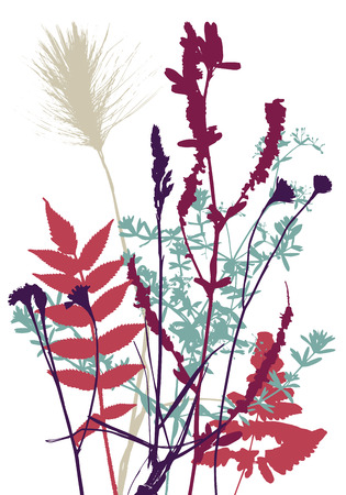 Vector template with leaves and plants silhouettes, floral backgroundのイラスト素材