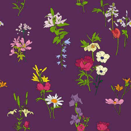 vector seamless pattern with flowersのイラスト素材