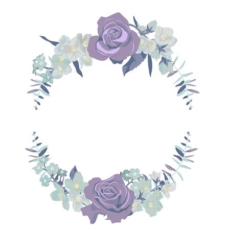 vector drawing flowers and leaves ,isolated floral design elements at white background, hand drawn illustrationのイラスト素材