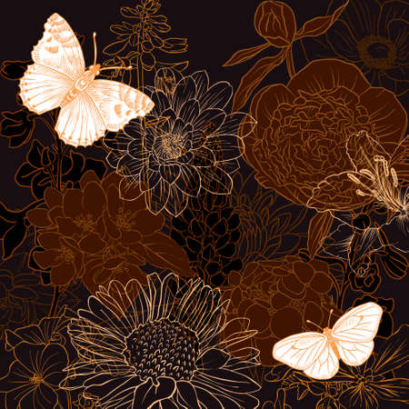 vector drawing natural background with flowersのイラスト素材