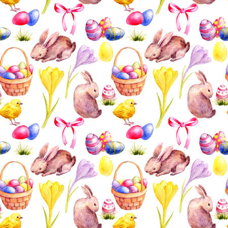 seamless pattern with watercolor drawing easter eggs