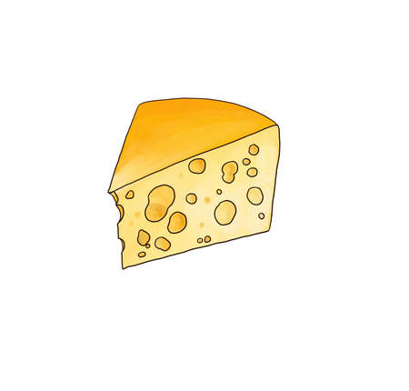 drawing cheese emmental isolated at white backgroundの写真素材