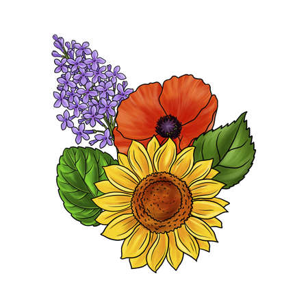 drawing floral compostiom with flowersの写真素材