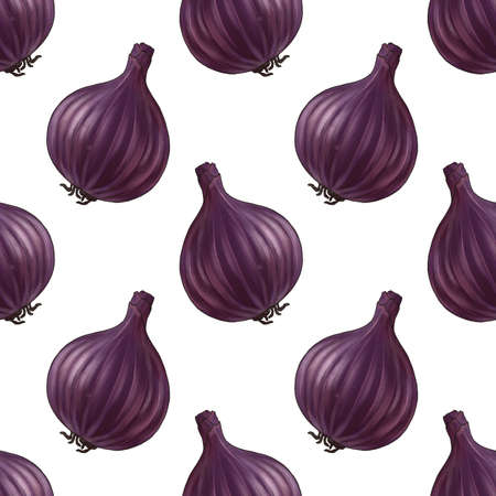 seamless pattern with red onion bulb at white backgroundの写真素材