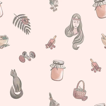 drawing seamless pattern with witch symbolsの写真素材