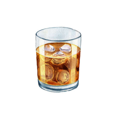 watercolor drawing glass with cocktail