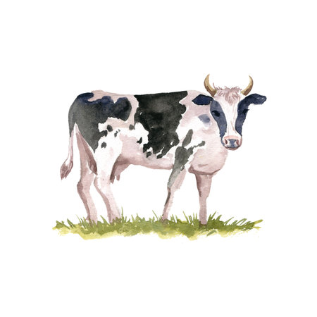 watercolor drawing sketch of cowの写真素材