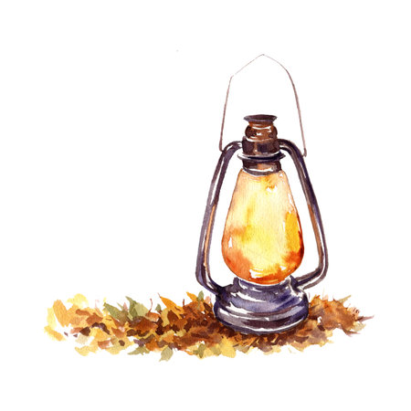 watercolor drawing kerosene lampの写真素材