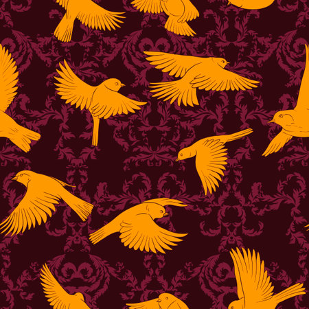 vector drawing natural pattern with birdsのイラスト素材