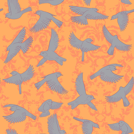 vector drawing natural pattern with birdsのイラスト素材