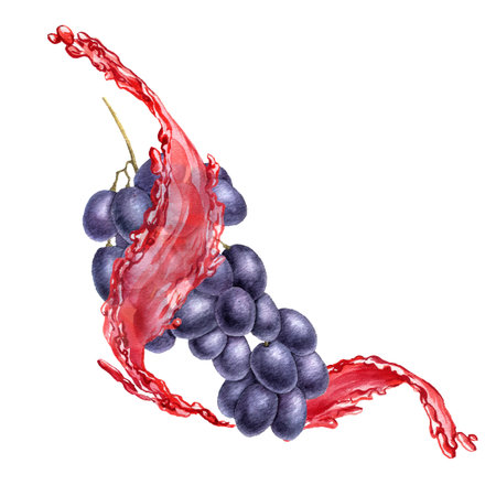 watercolor drawing splash of juice and grapeの写真素材