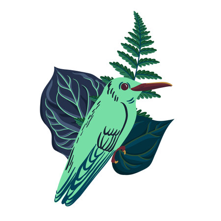 vector drawing tropical leaves and humminhgbirdのイラスト素材