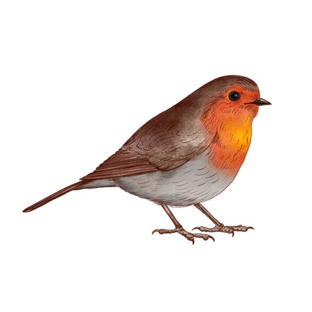 watercolor drawing sketch of bird, robin redbreastの写真素材