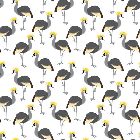 vector vector drawing seamless pattern with craneのイラスト素材