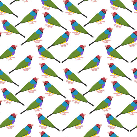 vector drawing seamless pattern with Gouldian finchのイラスト素材