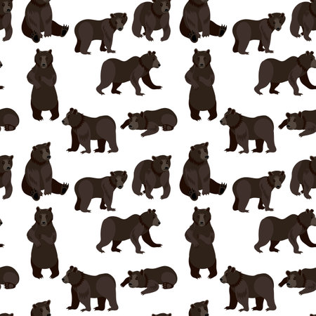 vector seamless pattern with bearsのイラスト素材
