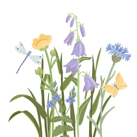 vector drawing bouquet of wild flowersのイラスト素材