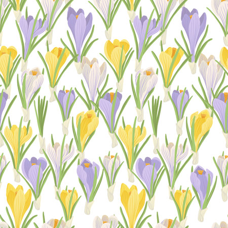 vector seamless pattern with wild flowers, crocusのイラスト素材