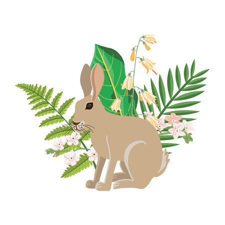 vector drawing animal, hare with flowersのイラスト素材