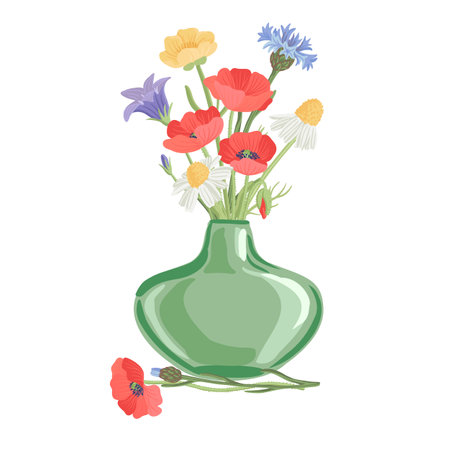 vector drawing glass bottles and flowersのイラスト素材