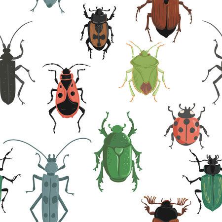 vector drawing seamless pattern with bugsのイラスト素材