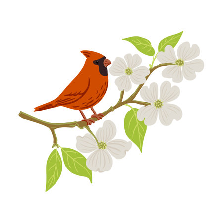 vector drawing red bird at branchのイラスト素材