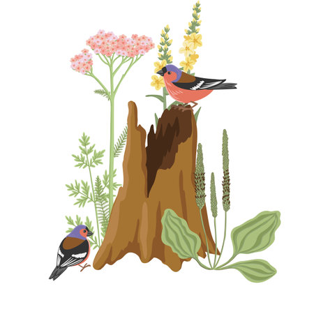 vector drawing tree stump and plantsのイラスト素材