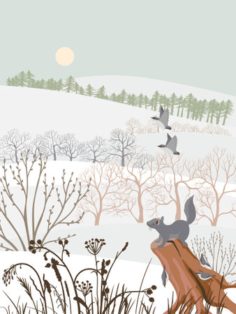 vector drawing winter landscapesのイラスト素材