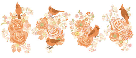 vector drawing flowers and birdsのイラスト素材