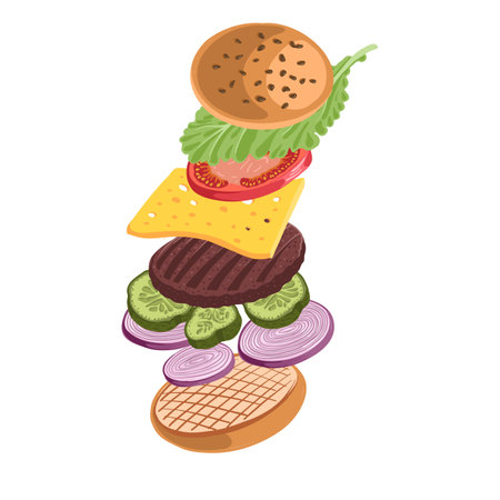 vector drawing burger ingredientsのイラスト素材