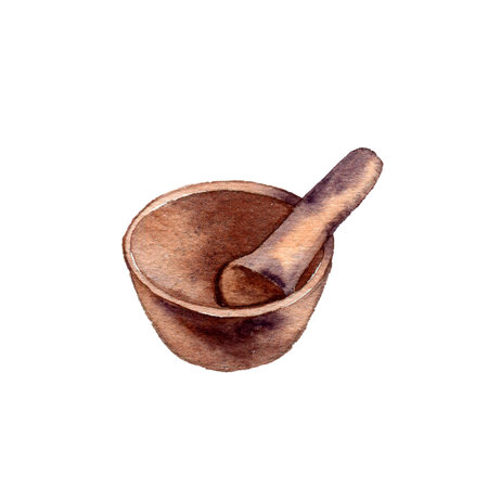 watercolor drawing mortar and pestleの写真素材