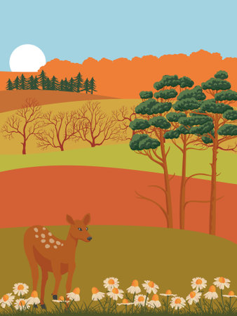 vector drawing autumn landscapeのイラスト素材