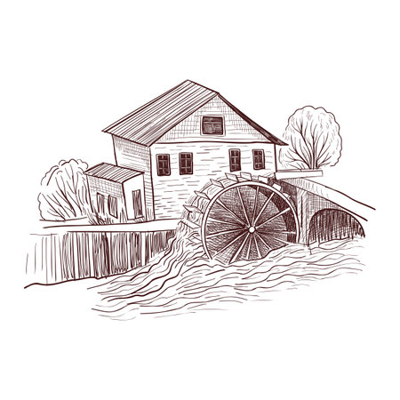 vector drawing sketch of watemillのイラスト素材