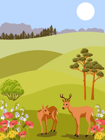 vector drawing summer landscapeのイラスト素材