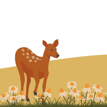 vector drawing animal and flowersのイラスト素材