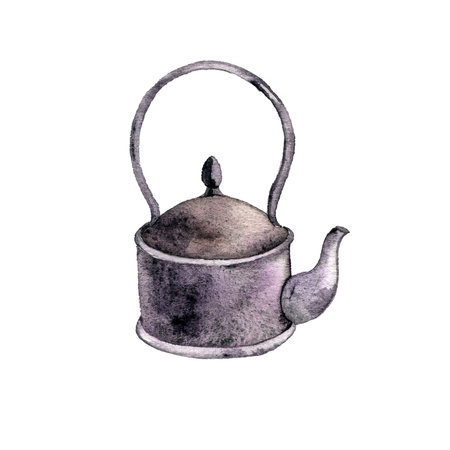 watercolor drawing silver teapotの写真素材